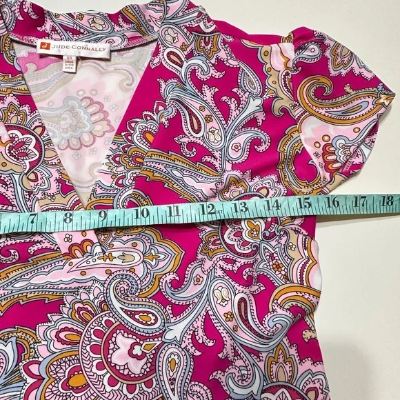 Jude Connally Libby Midi Dress Womens XS Paisley Tiered Short Sleeve Jude Cloth - Picture 8 of 10